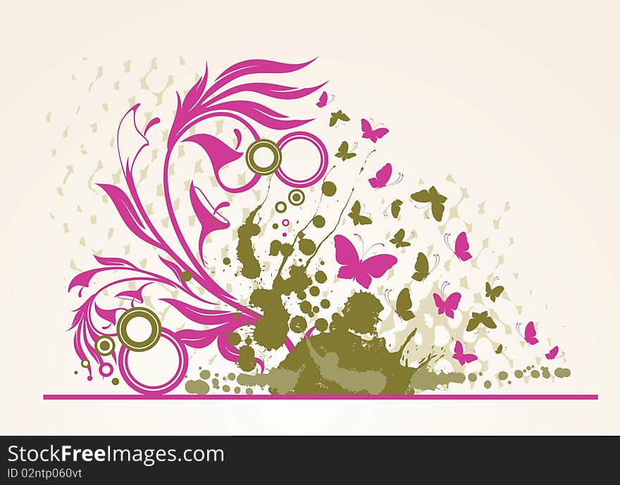 Floral abstract banner with blots