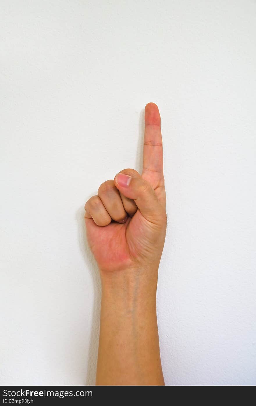 Hand sign one white isolation