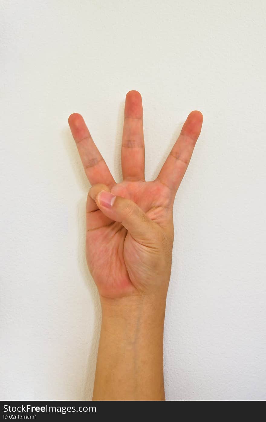 Hand sign three white isolation