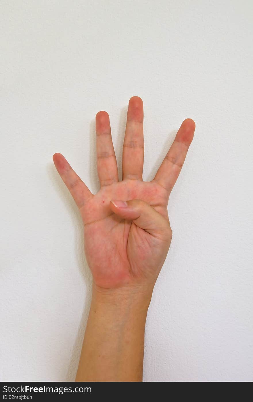 Hand sign four white isolation