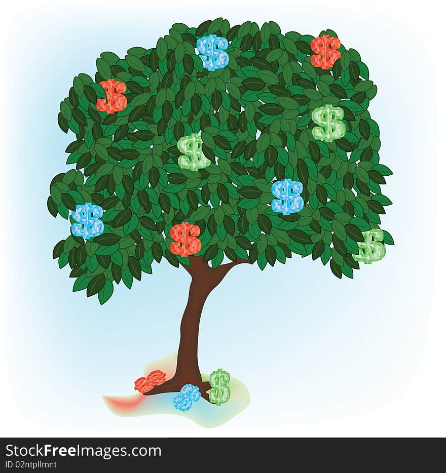 Illustration of alone growing tree with dollar