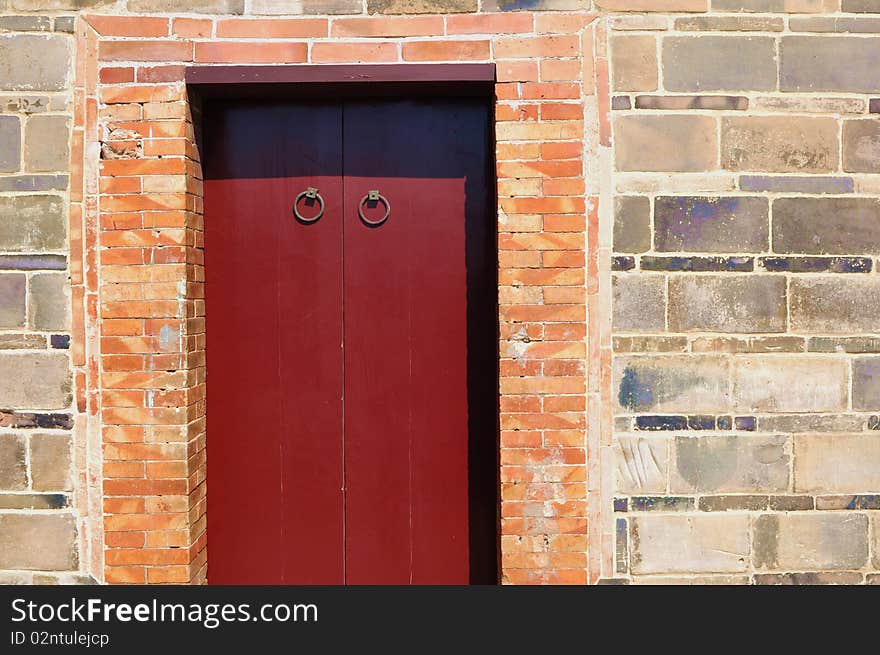 Traditional chinese wooden door with knockers. Traditional chinese wooden door with knockers