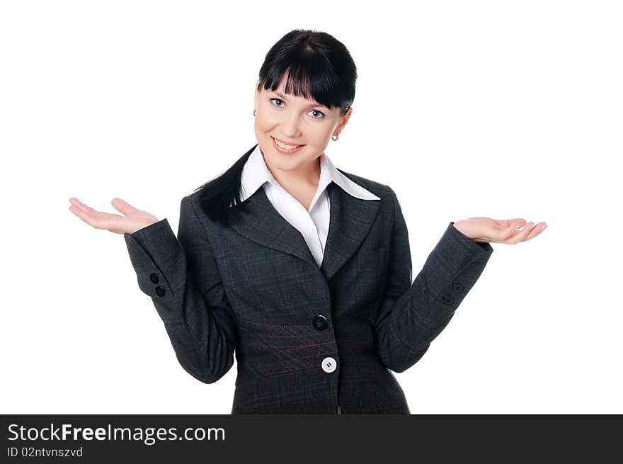 Charming young woman in a dark business suit