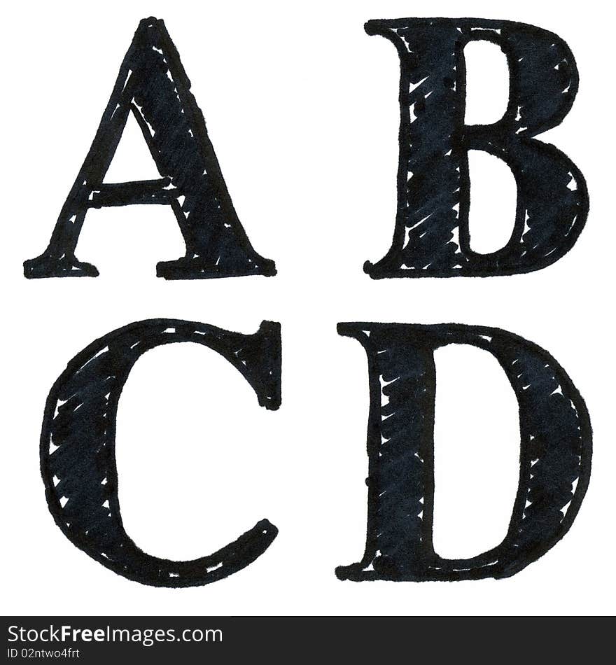 Hand drawn serif letters sketched on white paper