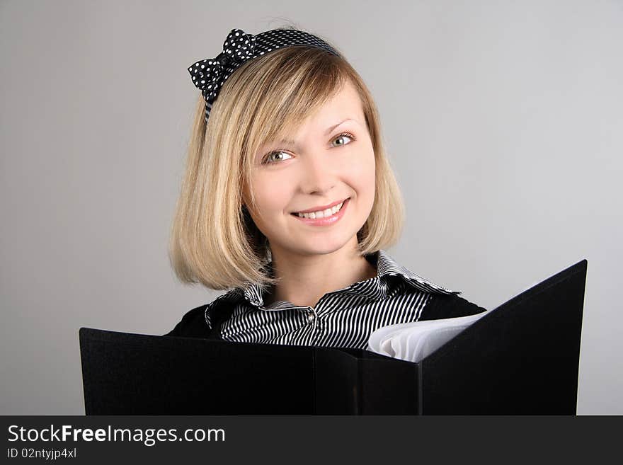 Portrait Of Business Girl With Papers