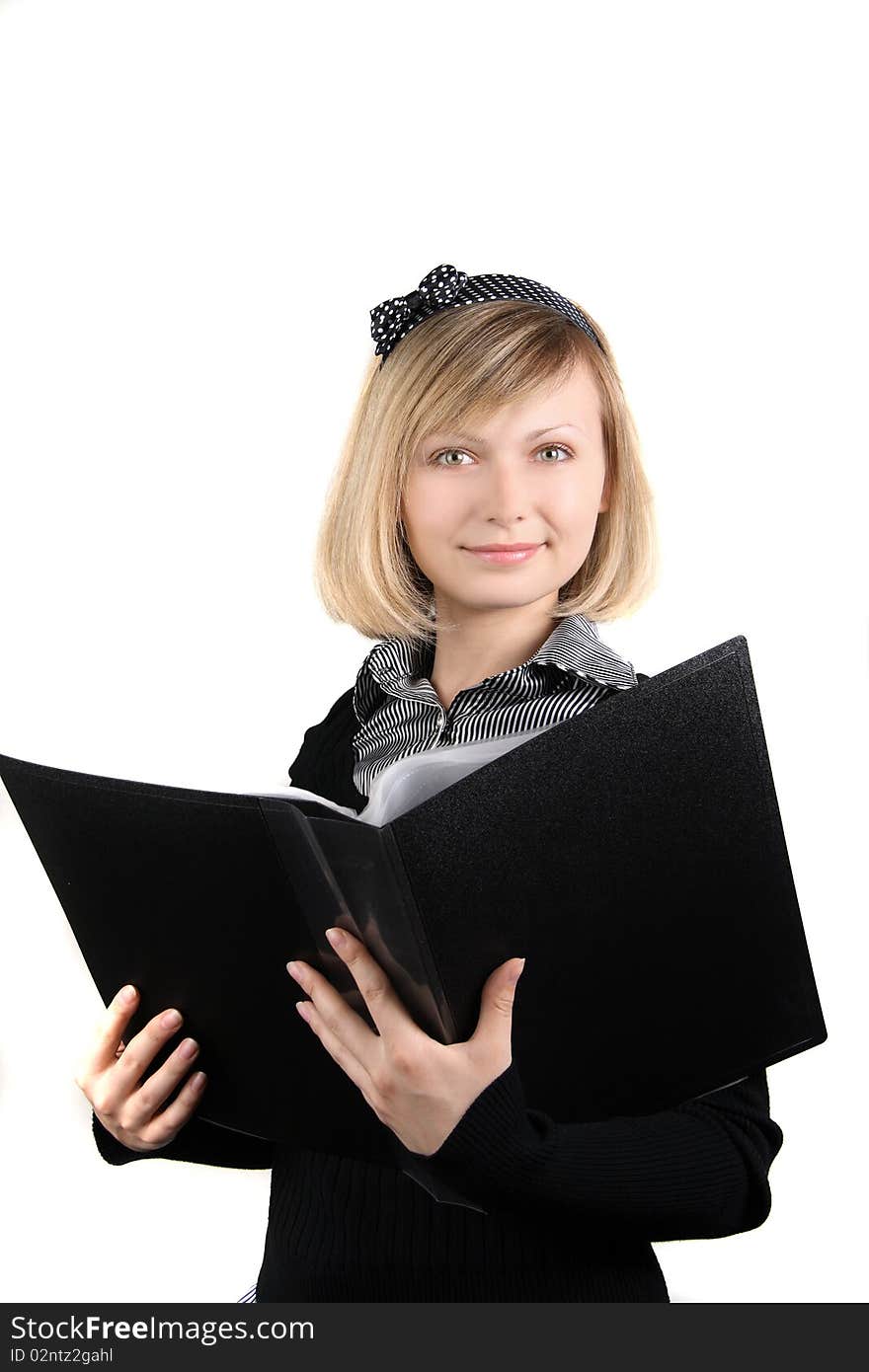 Portrait of business girl with papers