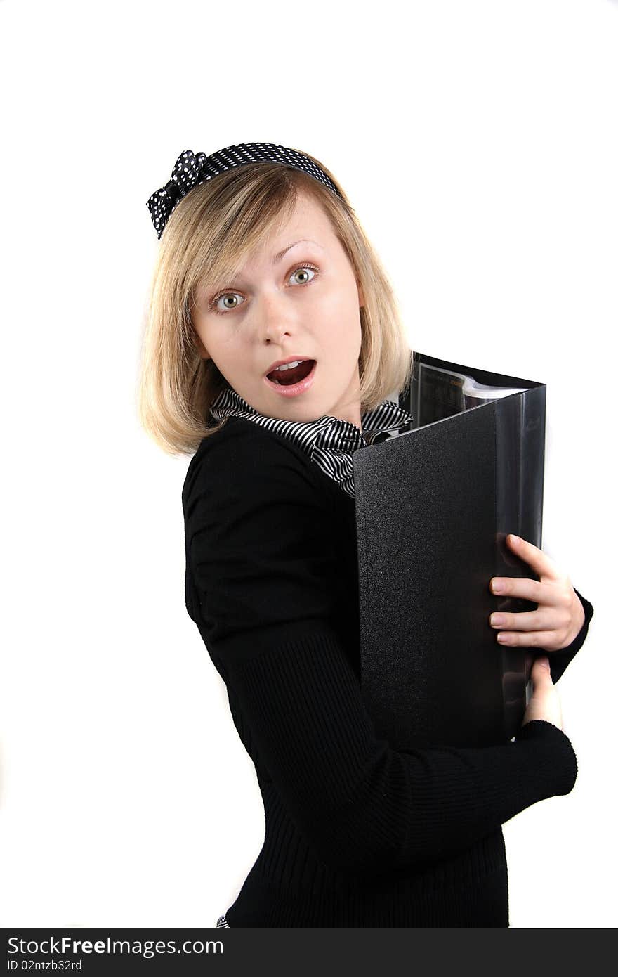 Portrait of business girl with papers