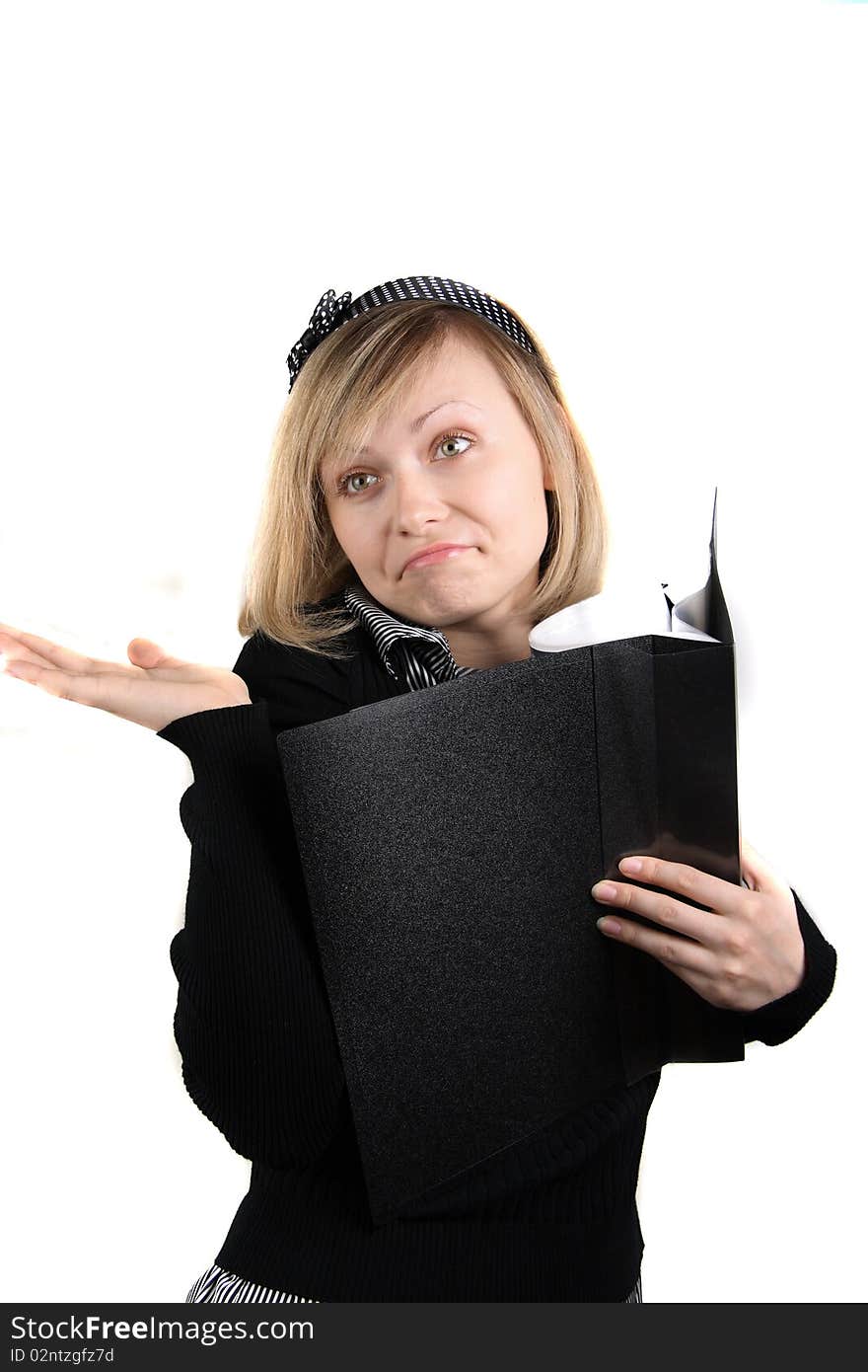 Portrait of business girl with papers