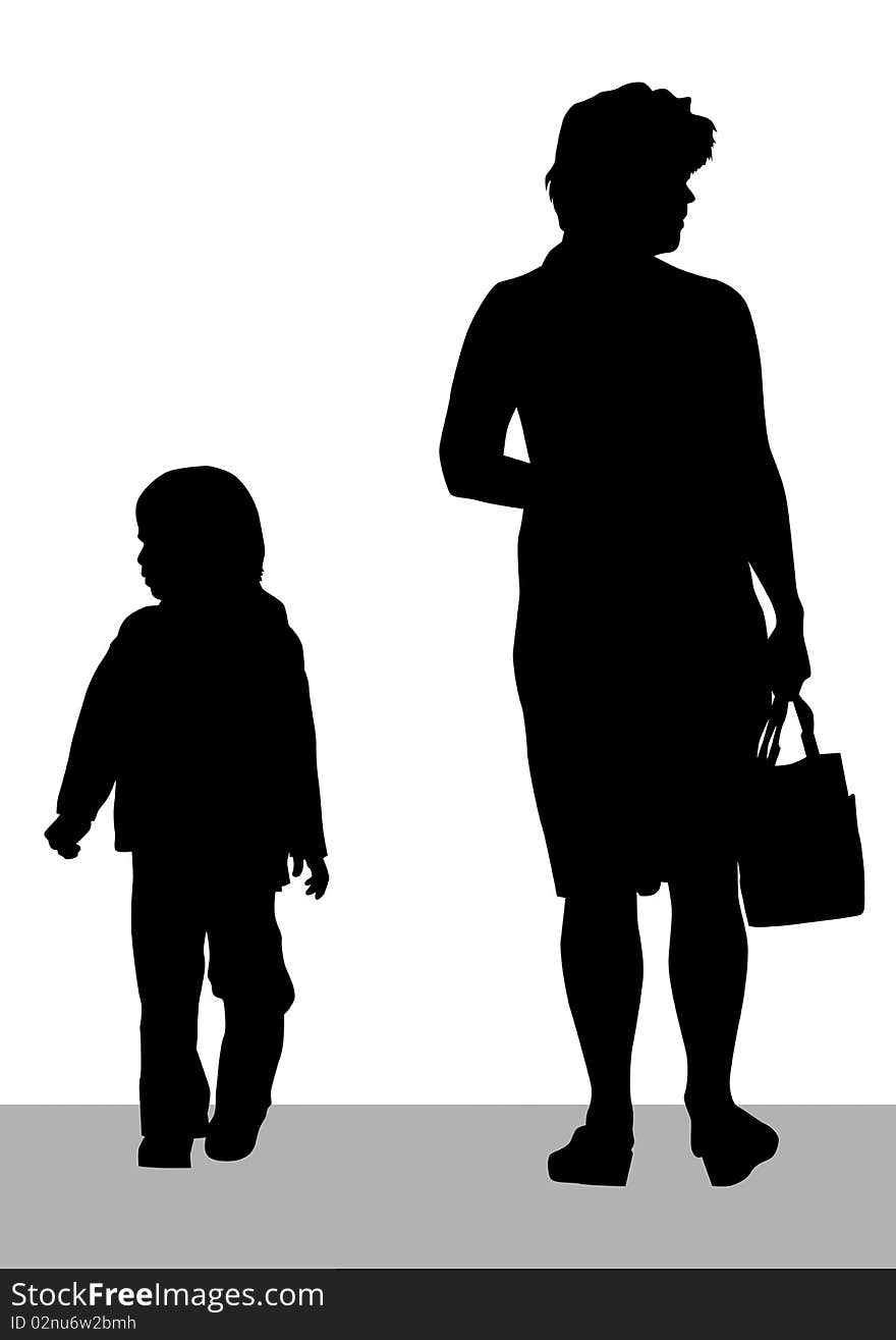 Drawing women and children. Silhouettes of people. Drawing women and children. Silhouettes of people