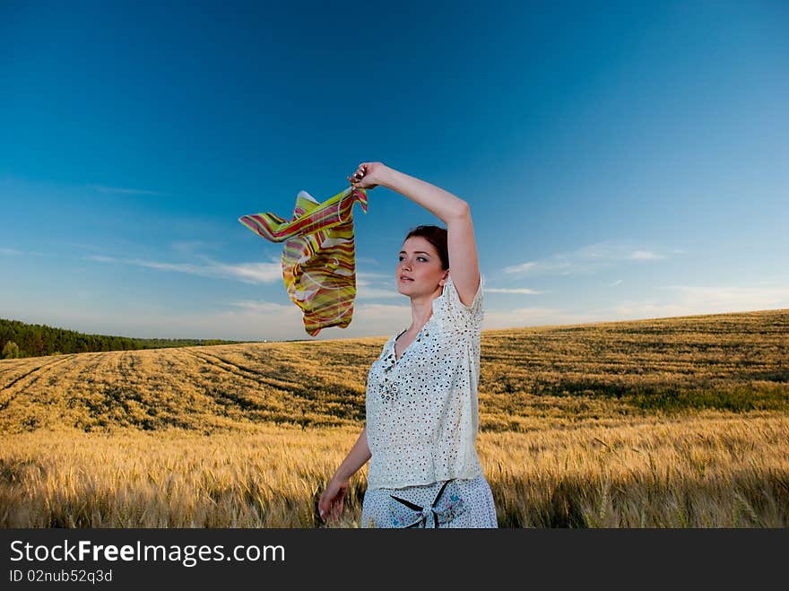 Young Woman At Summer Wheat