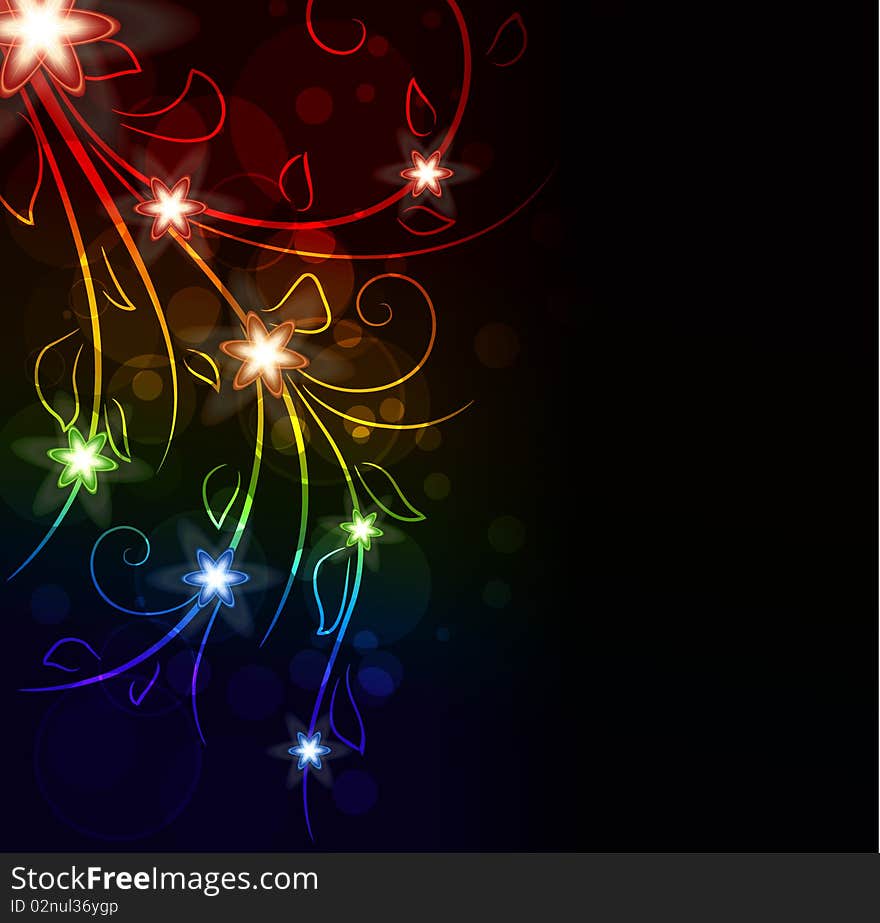 Glowing floral background with neon flowers