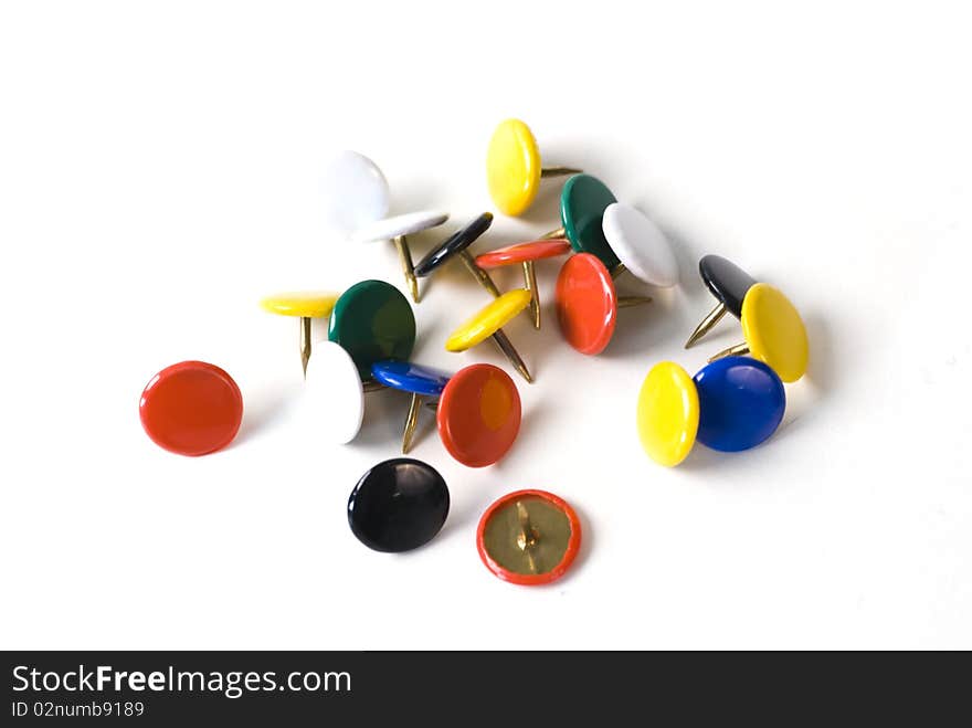 Bunch of pins isolated on white background.