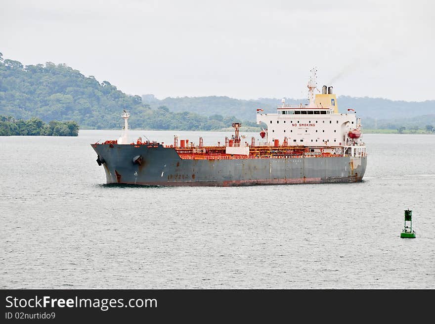 Cargo Ship In The Panama Channel