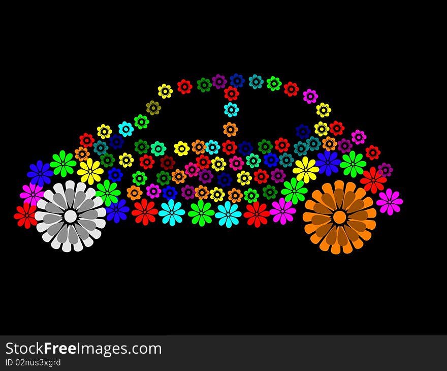 Illustration of car pattern made up of flower shapes on the black background. Illustration of car pattern made up of flower shapes on the black background