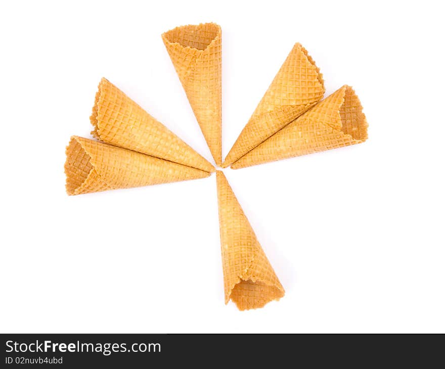 Ice cream cones on white background