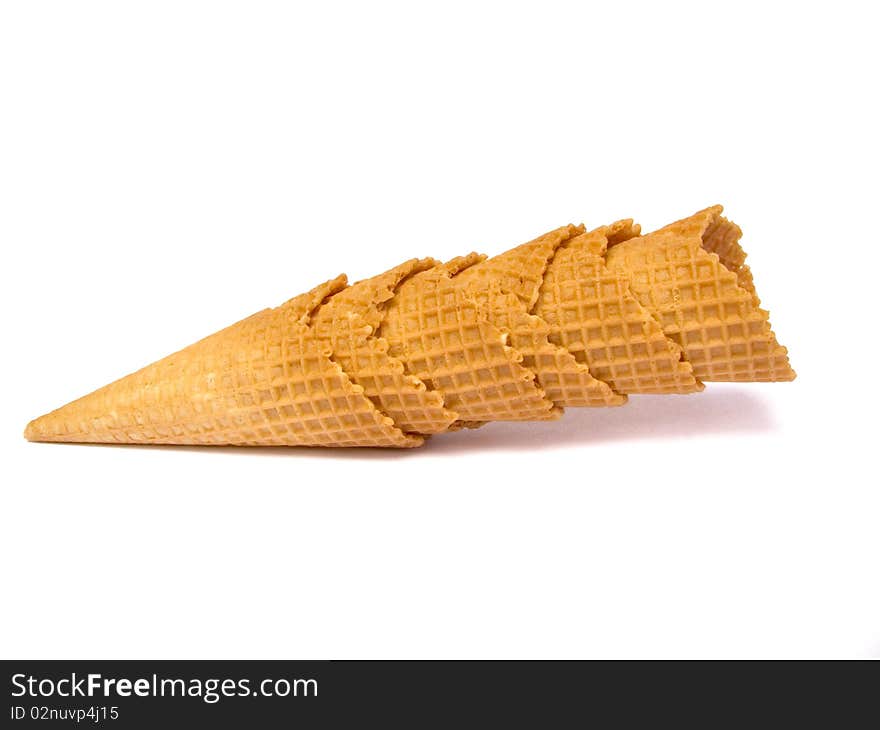 Ice cream cones on white background