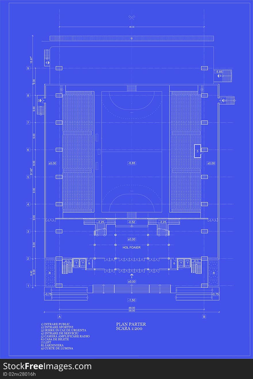 Blueprint sport hall plan concept