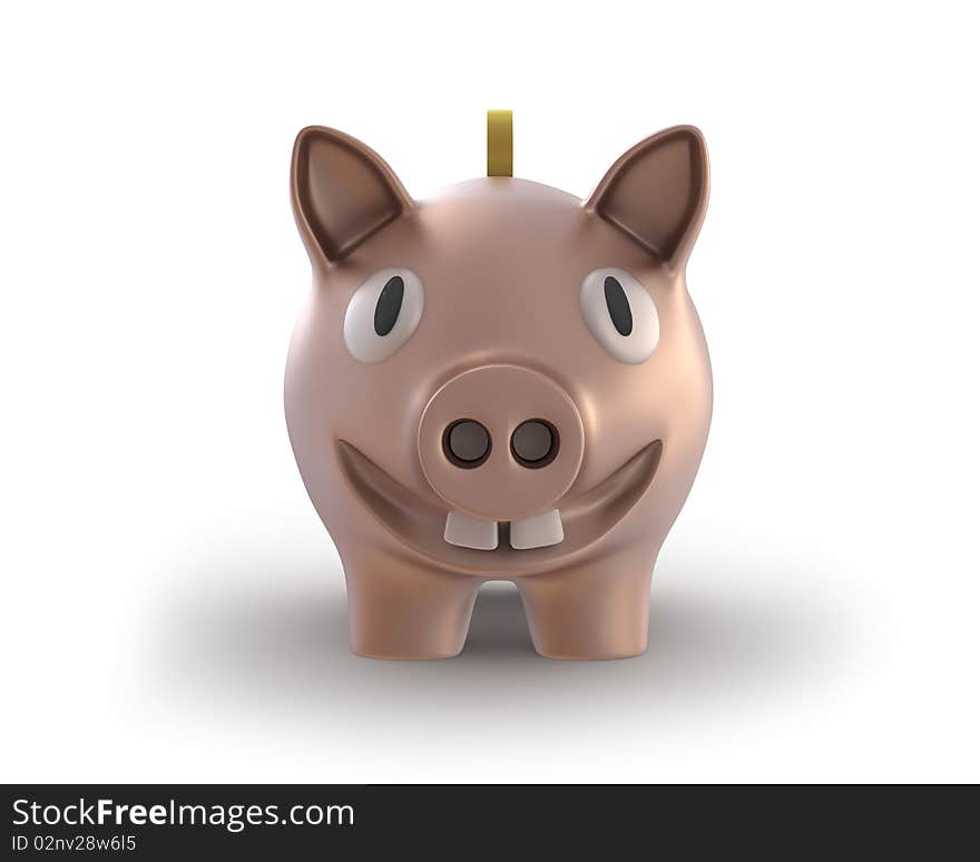 Piggy bank with coin smiling