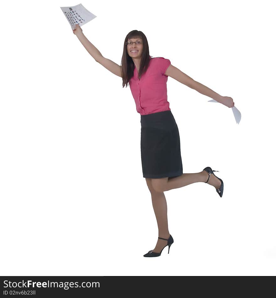 Smiling beautiful lady isolated on a white