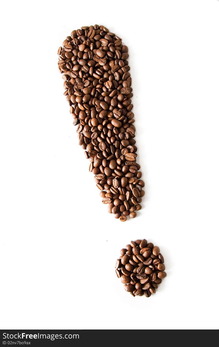 Exclamation mark of coffee grains