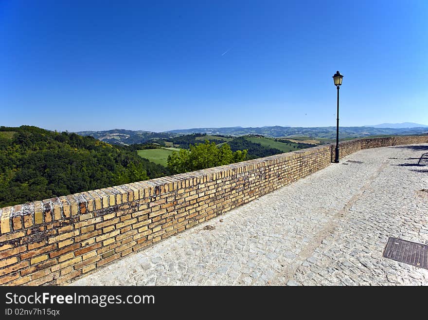 A panoramic terrace on the Marche of the ancient medieval town of Montefabbri. A panoramic terrace on the Marche of the ancient medieval town of Montefabbri