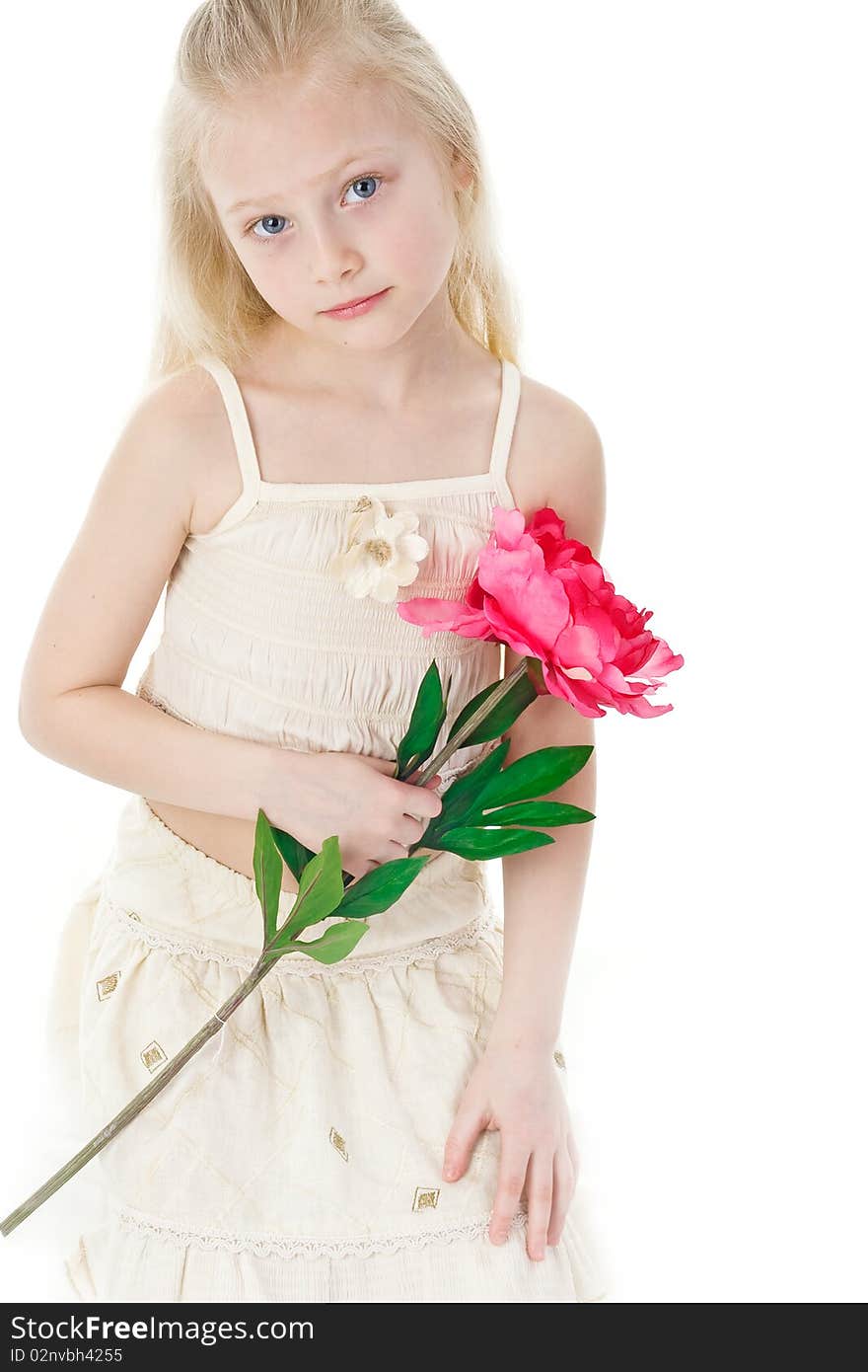 The beautiful girl has control over a flower. The beautiful girl has control over a flower