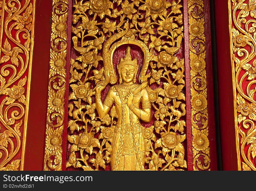 Thai texture on the temple door chiangmai thailand