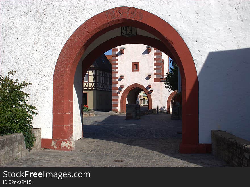 The waiter gate tower or cat tower in Karl city at the Main / Bavaria. The waiter gate tower or cat tower in Karl city at the Main / Bavaria