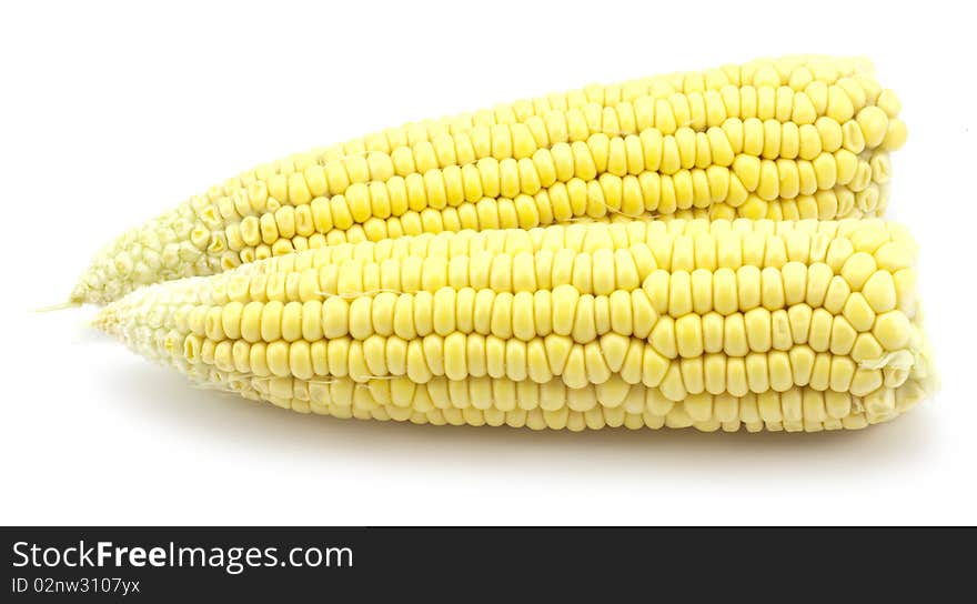 Ripe corn on a white background