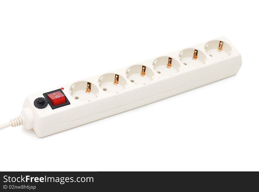 Power extension cord with on-off switch isolated over white