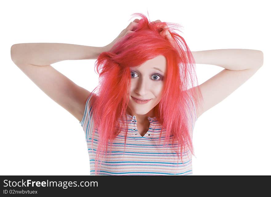 Surprised girl with red hair