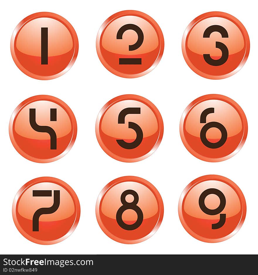 A set of shiny web buttons with numbers. A set of shiny web buttons with numbers