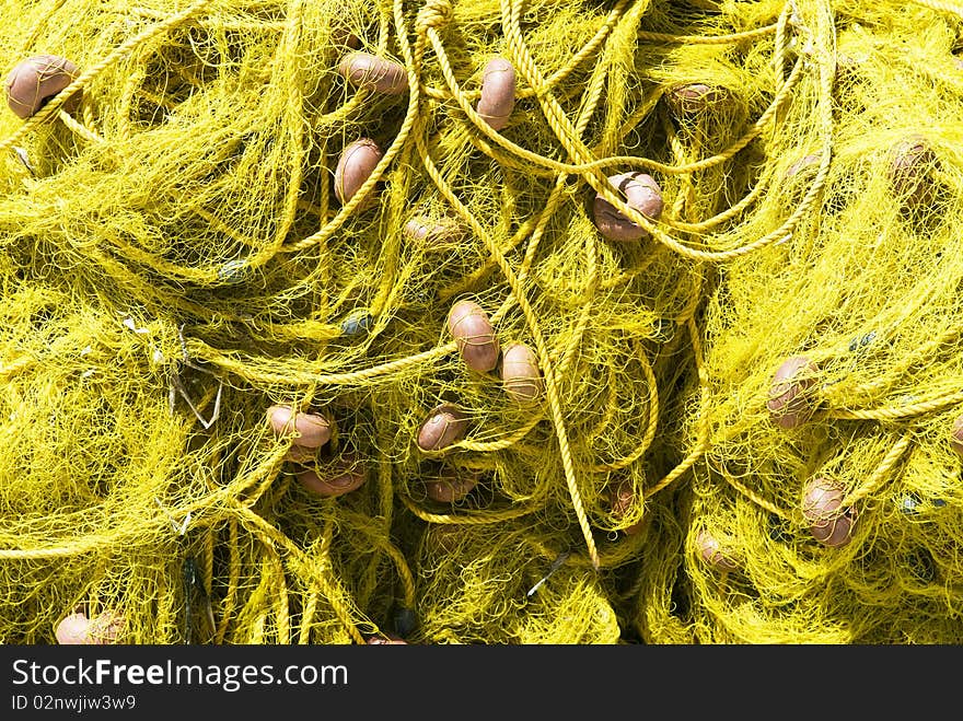 Yellow fishing nets in Greece