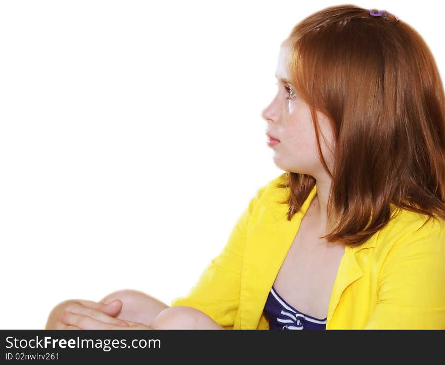 Red-haired girl on the white background. Red-haired girl on the white background