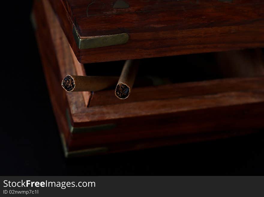 Casket with cigars ( small depth of field focus )