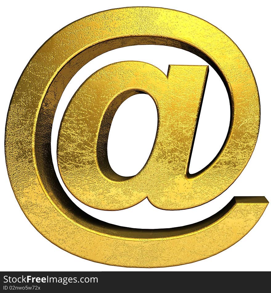 Golden email symbol isolated on white background