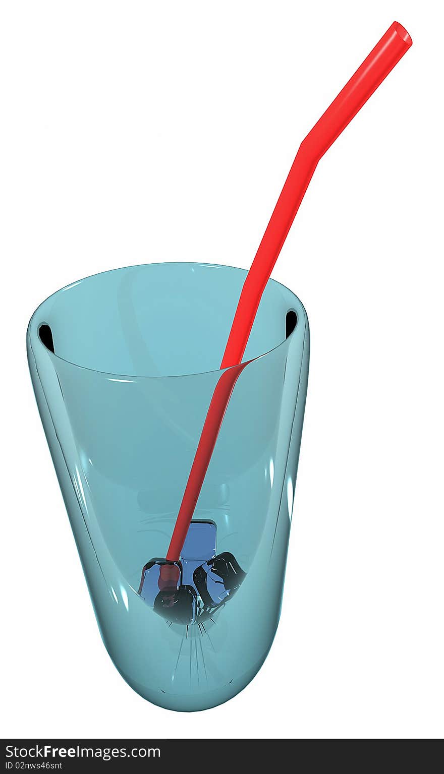 Blue glass with red straw  waiting for the drink