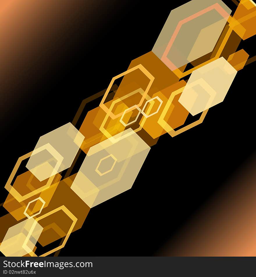 Colourful bokeh from hexagons in orange colour, eps10