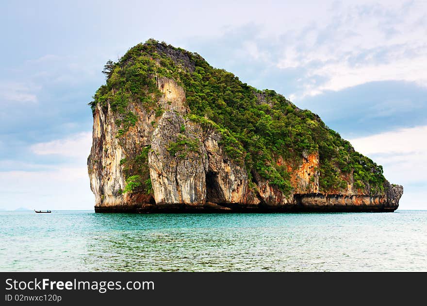 High cliffs on the tropical island. Exotic tropical landscape.