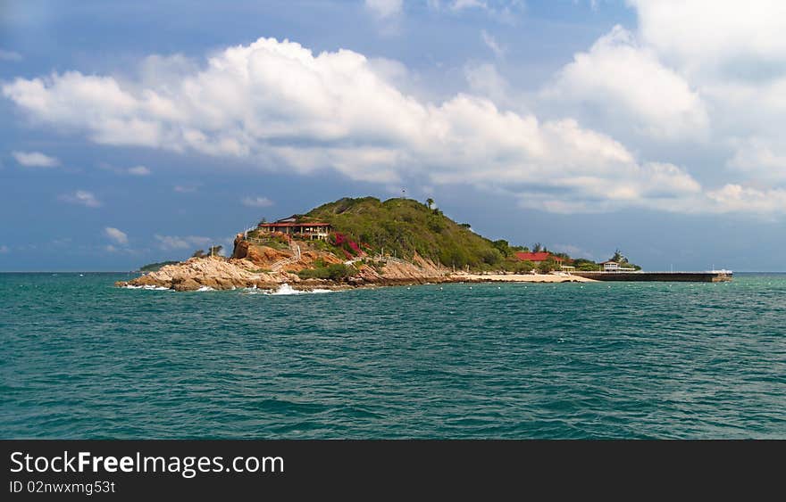 High cliffs on the tropical island. Exotic tropical landscape.