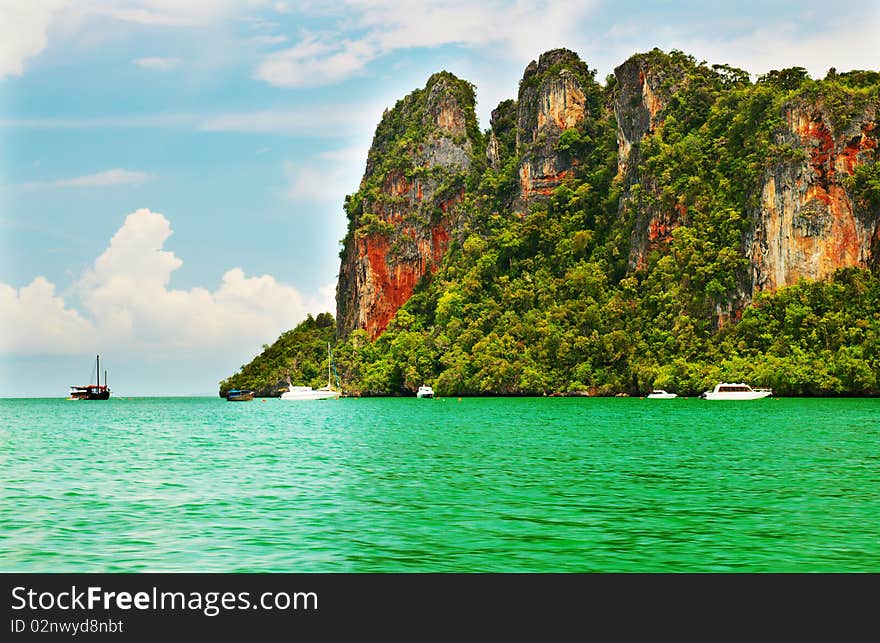 High cliffs on the tropical island