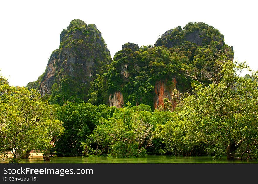 High cliffs on the tropical island