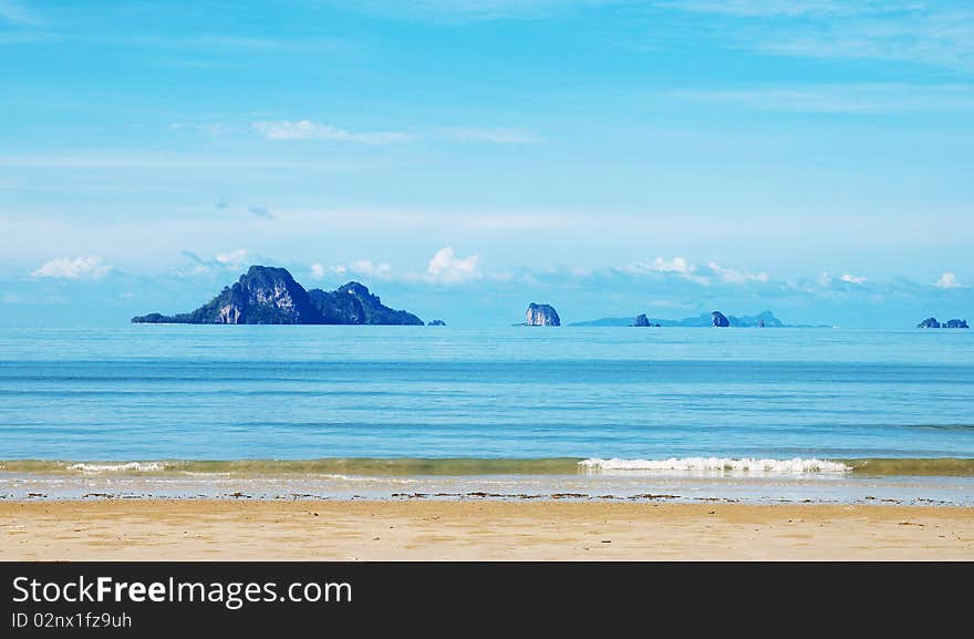 High cliffs on the tropical island. Exotic tropical landscape.