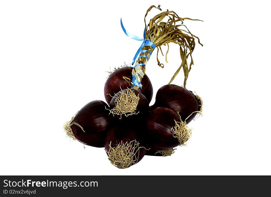 Red onions isolated on white background.