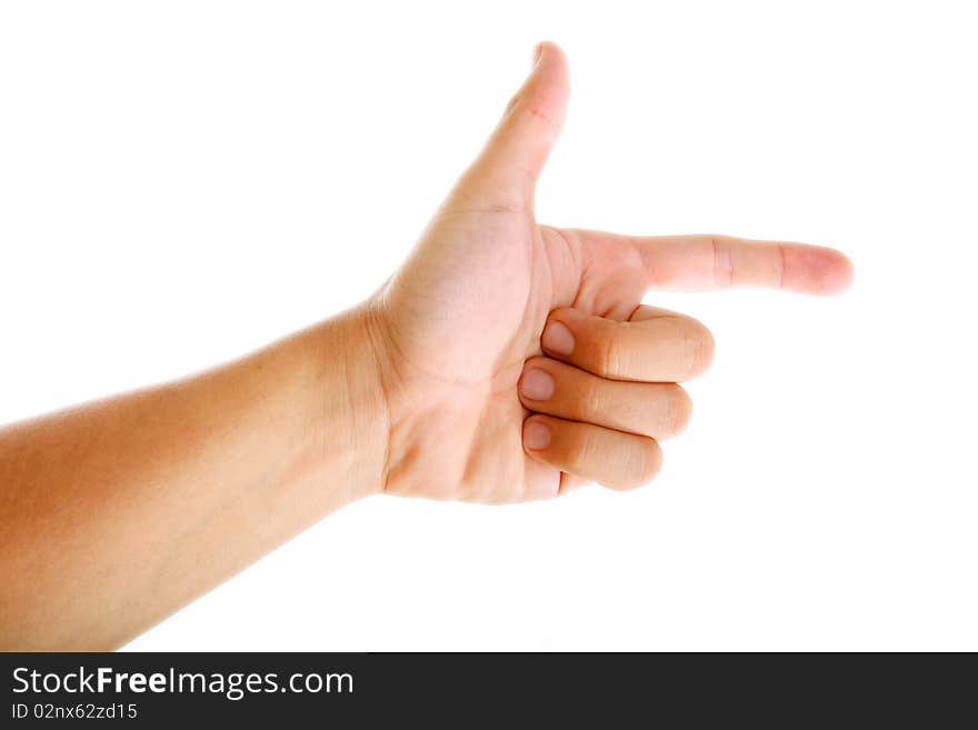 Hand pointing over white background. Isolated image. Hand pointing over white background. Isolated image