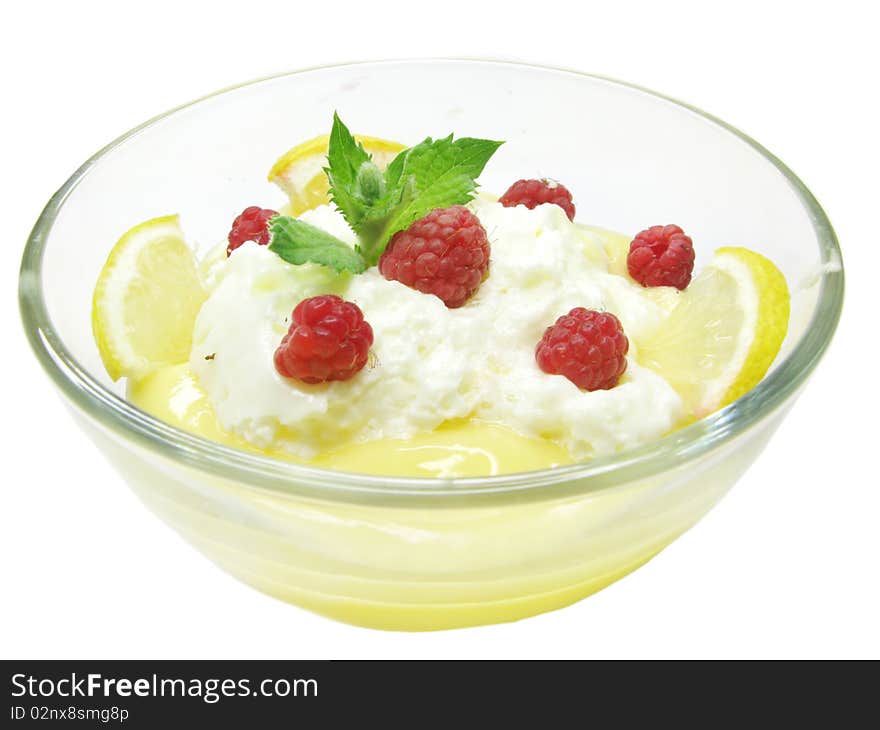 Fruit Pudding Dessert With Raspberry