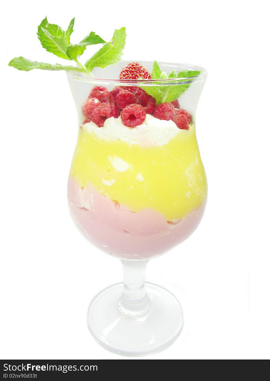 Fruit cocktail with raspberry and strawberry