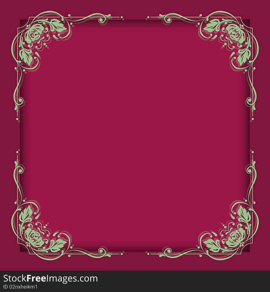 Red wine-colored background with ornamental decorative frame