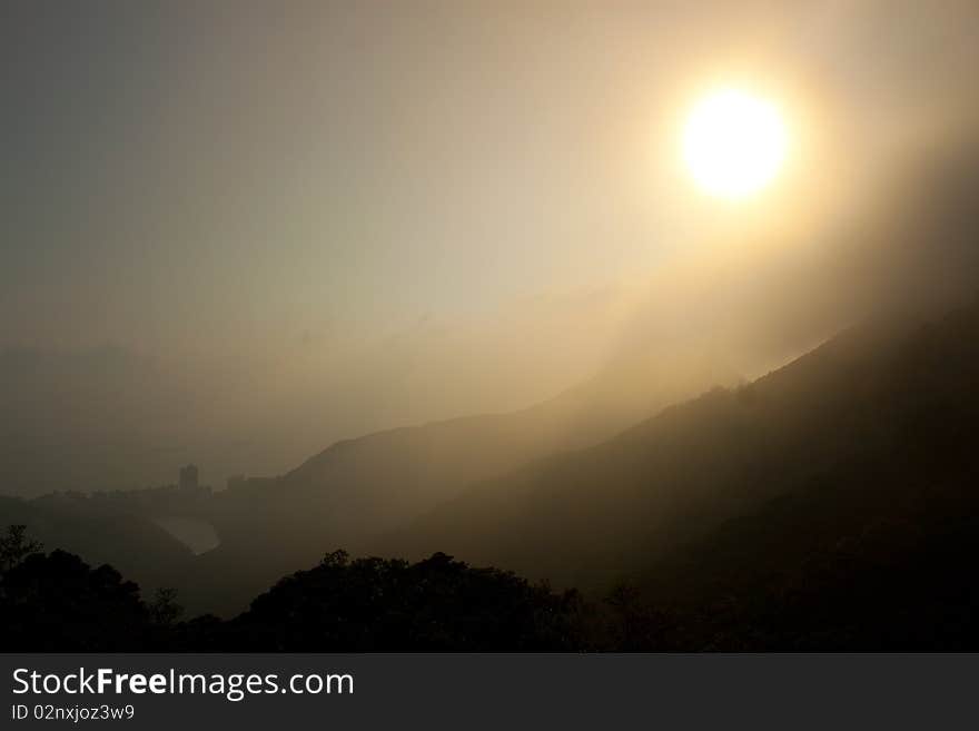 Beautiful mountain view in Chinese painting style. Beautiful mountain view in Chinese painting style