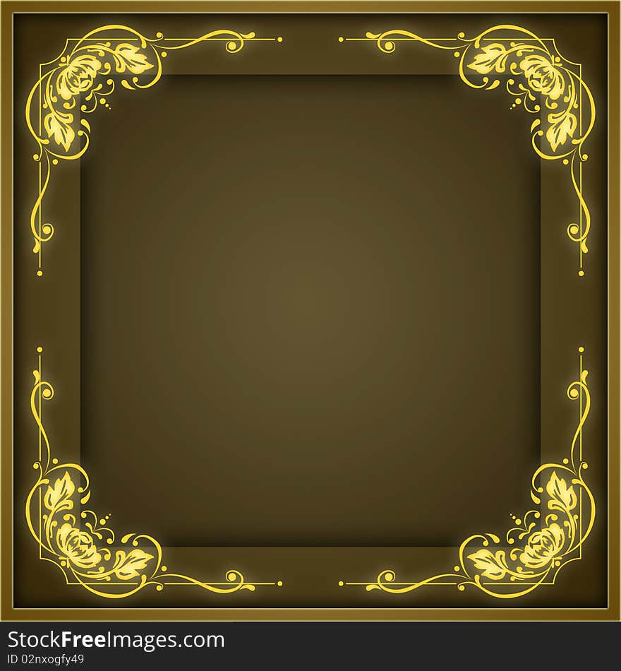 Brown background with yellow ornamental decorative frame